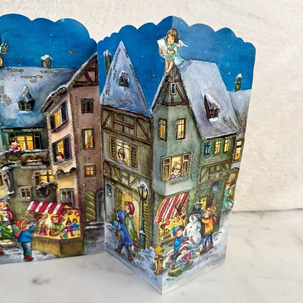 VTG Christmas Advent Calendar Fold Out Pop Up West Germany Glitter New Display